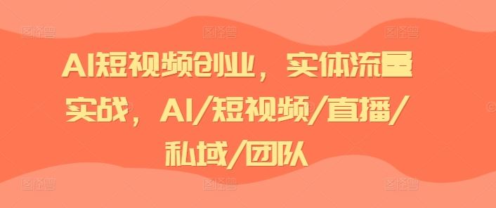 AI短视频创业，实体流量实战，AI/短视频/直播/私域/团队-新星起源