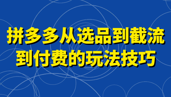 拼多多从选品到截流到付费的玩法技巧，助你掌握截流自然流量，高投产，强付费快速启动-新星起源