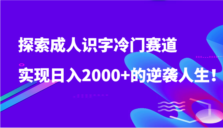 探索成人识字冷门赛道，实现日入2000+的逆袭人生！-新星起源