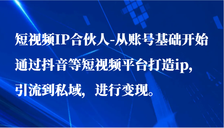 短视频IP合伙人-从账号基础开始通过抖音等短视频平台打造ip，引流到私域，进行变现。-新星起源