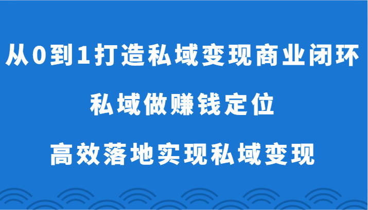 从0到1打造私域变现商业闭环-私域做赚钱定位，高效落地实现私域变现-新星起源