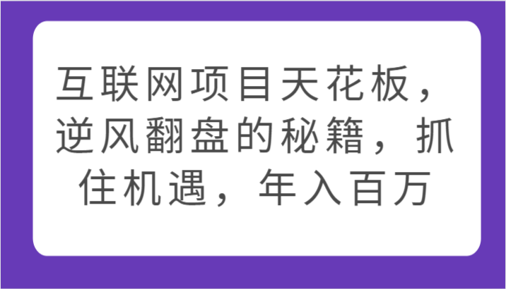 互联网项目天花板，逆风翻盘的秘籍，抓住机遇，年入百万-新星起源