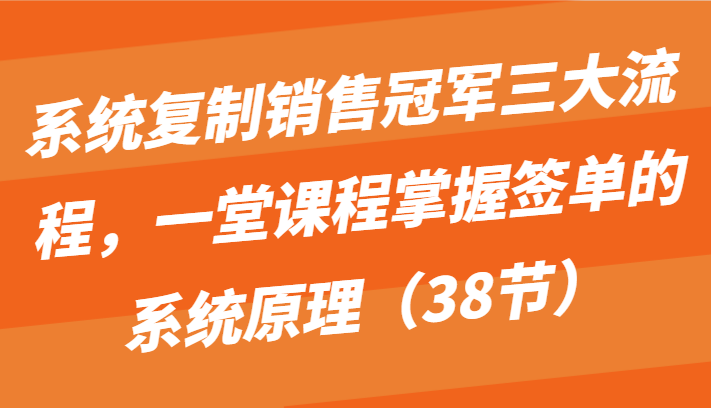 系统复制销售冠军三大流程，一堂课程掌握签单的系统原理（38节）-新星起源