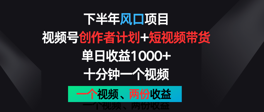 下半年风口项目，视频号创作者计划+视频带货，单日收益1000+，一个视频两份收益-新星起源