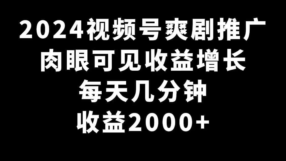 （9028期）2024视频号爽剧推广，肉眼可见的收益增长，每天几分钟收益2000+-新星起源