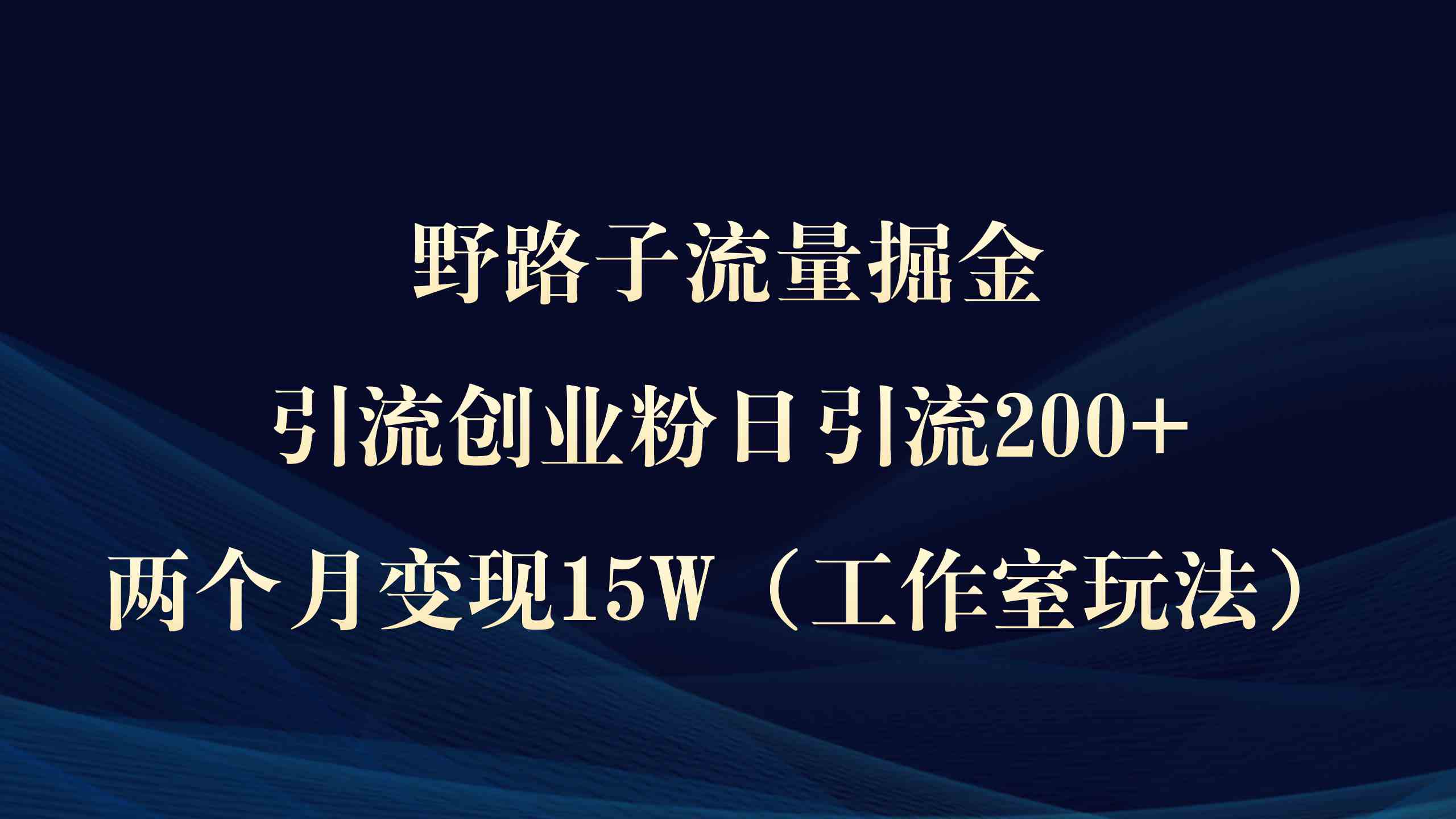 （9513期）野路子流量掘金，引流创业粉日引流200+，两个月变现15W（工作室玩法））-新星起源