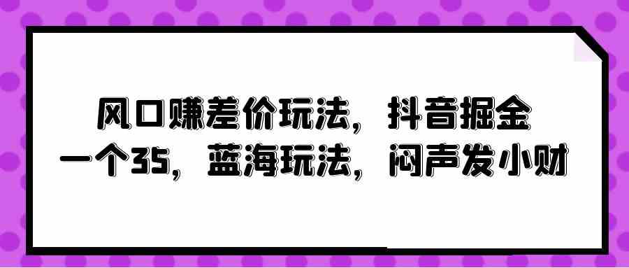 （10022期）风口赚差价玩法，抖音掘金，一个35，蓝海玩法，闷声发小财-新星起源