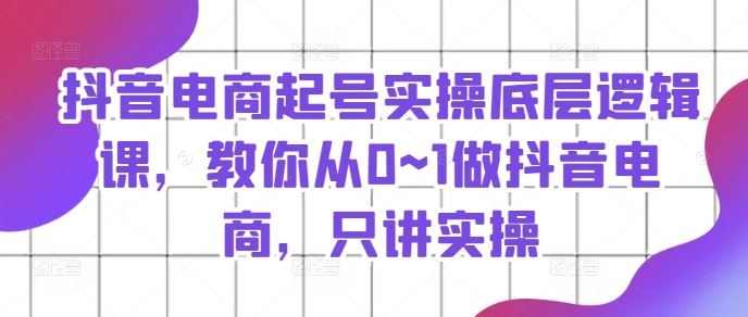 抖音电商起号实操底层逻辑课，教你从0~1做抖音电商，只讲实操-新星起源